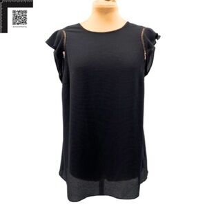 MICHAEL Michael Kors (Medium - EUC) Black Crepe Eyelet Flutter Sleeve Top